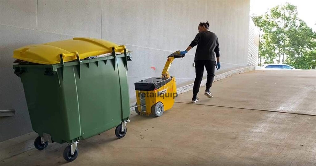 Moving the Rubbish Bin up a ramp with a Electric Tug